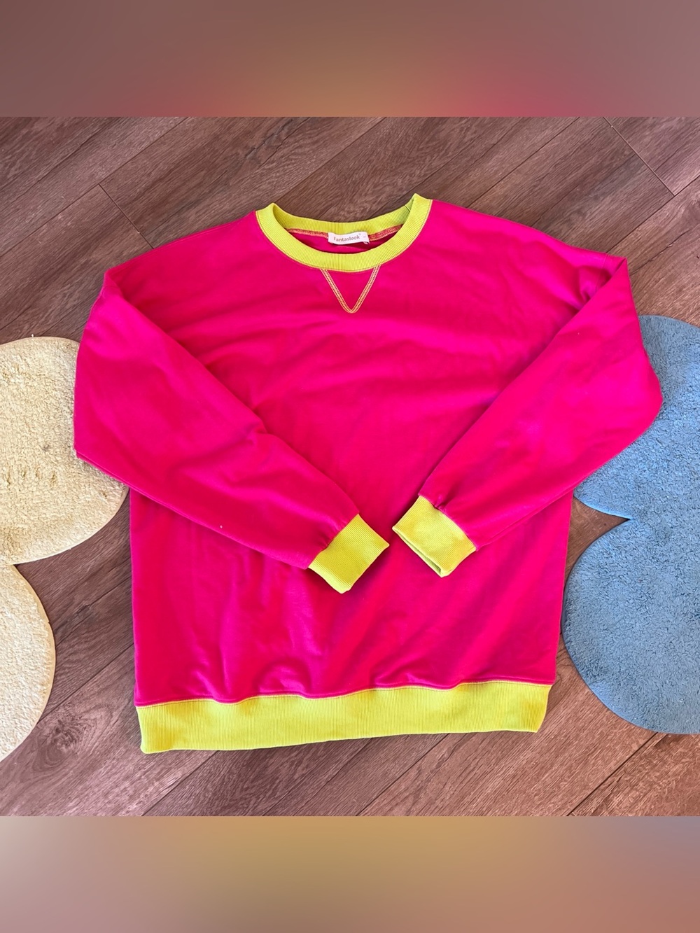 Women's Hot Pink Long-Sleeve Crewneck Tee with Yellow Trim